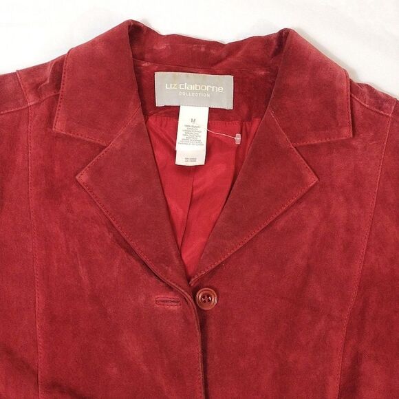 VTG 90s Red Genuine Leather Suede Single Breasted Blazer Jacket Medium - Picture 5 of 15